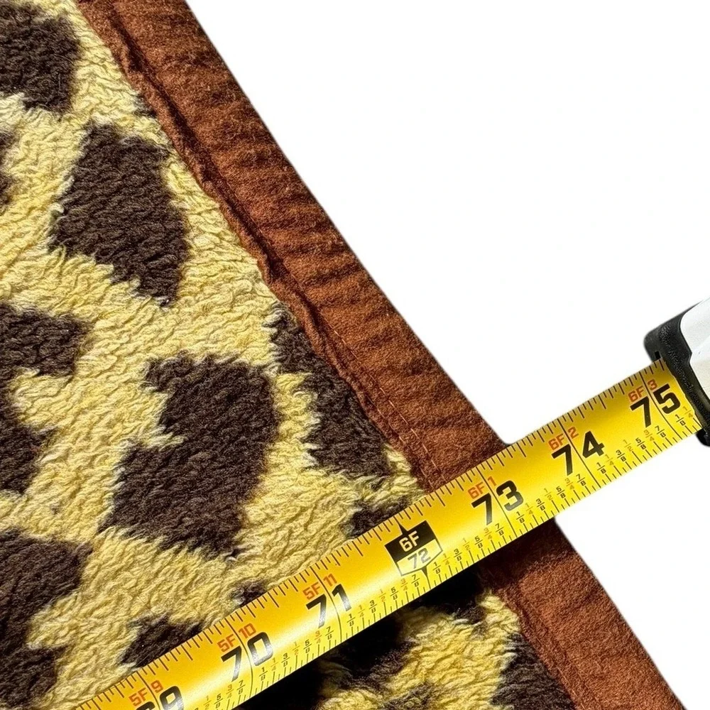 Vintage Cobertor‎ Jaguar Leopard Plush Blanket Brown Yellow Mexico 86x73 Large